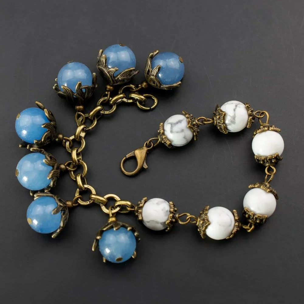 Multi stone bracelet boho, unusual handmade jewelry
